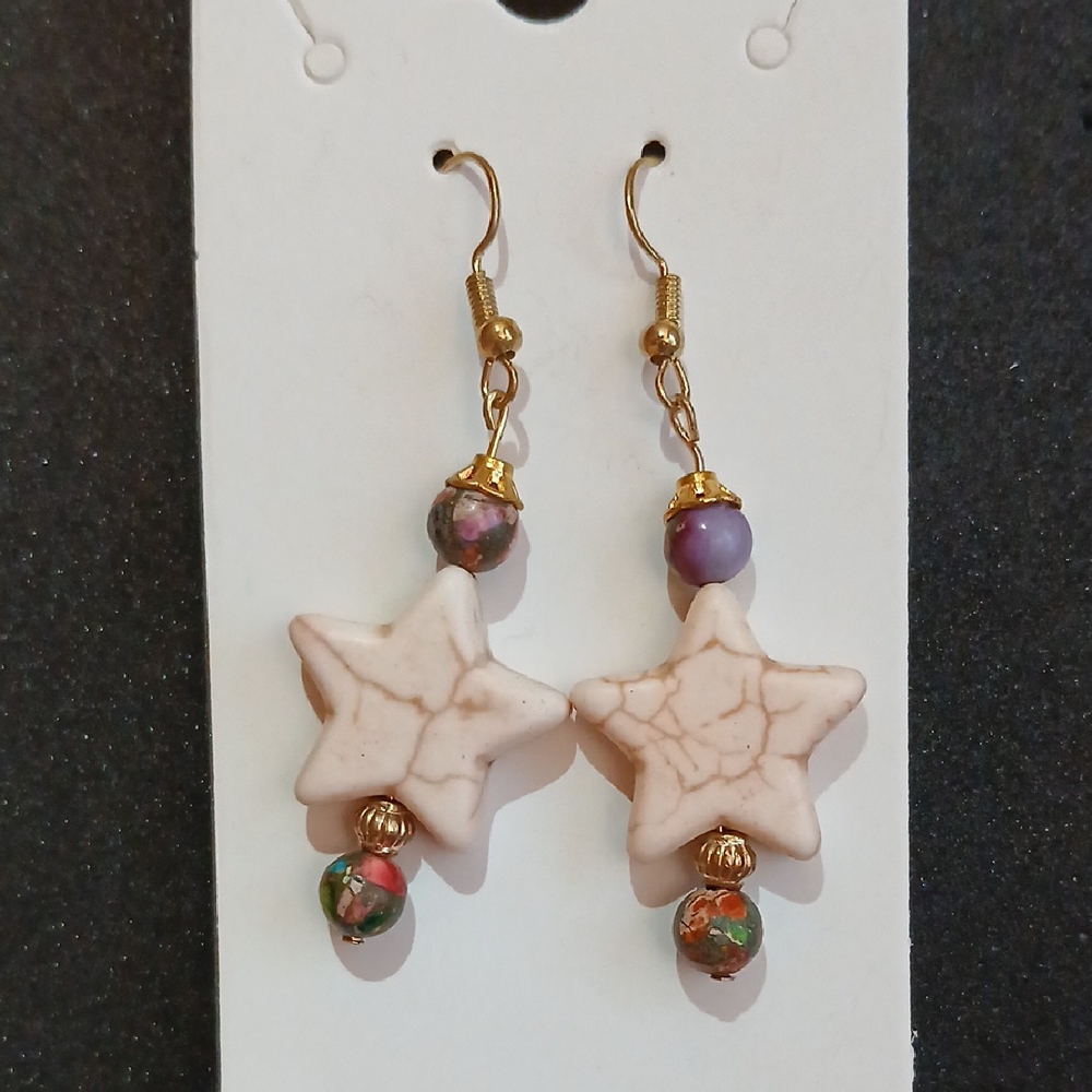 Star-Shaped Cream and Gold Earrings
